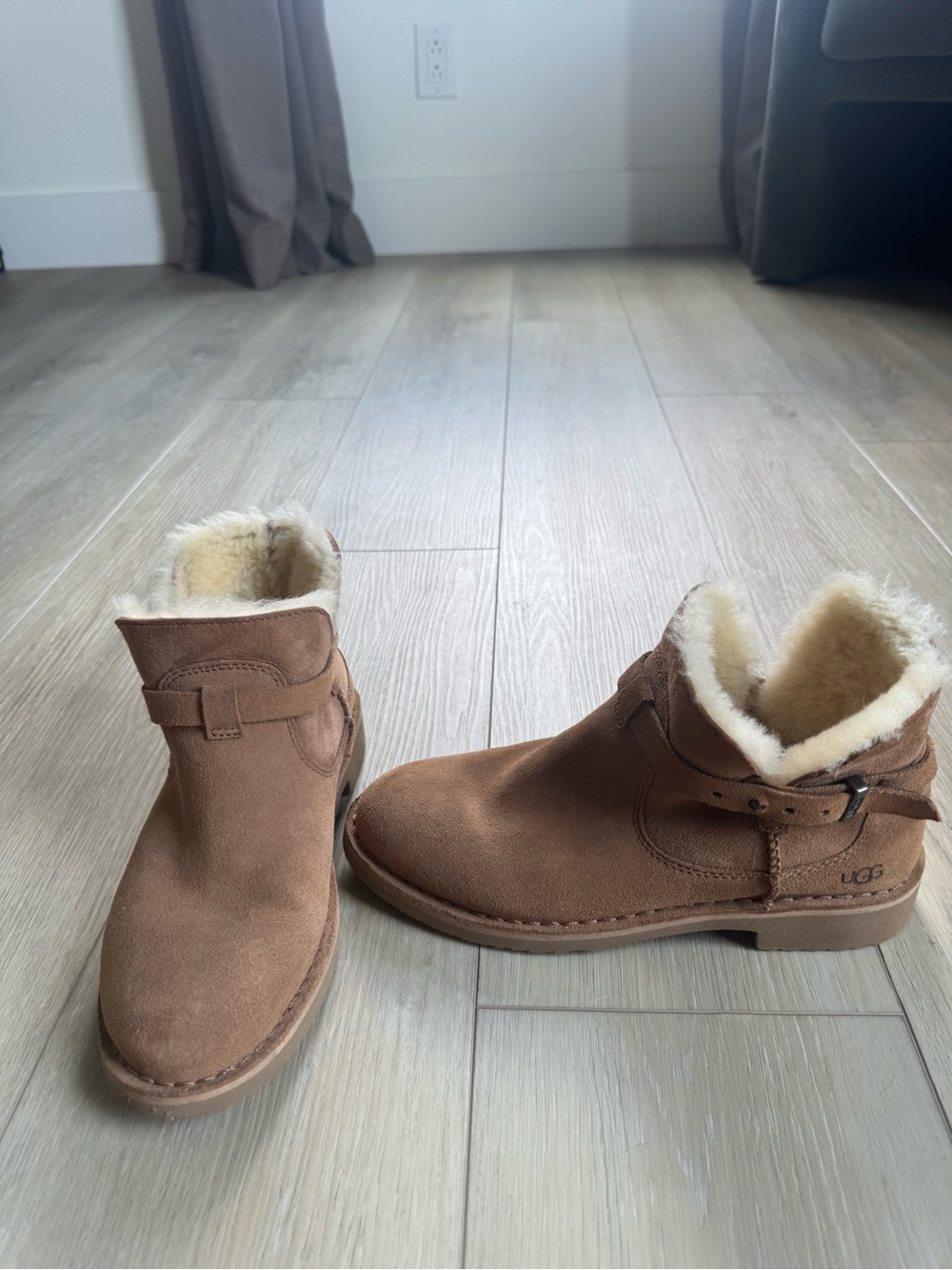UGG Chestnut Suede Sheepskin Ankle Booties